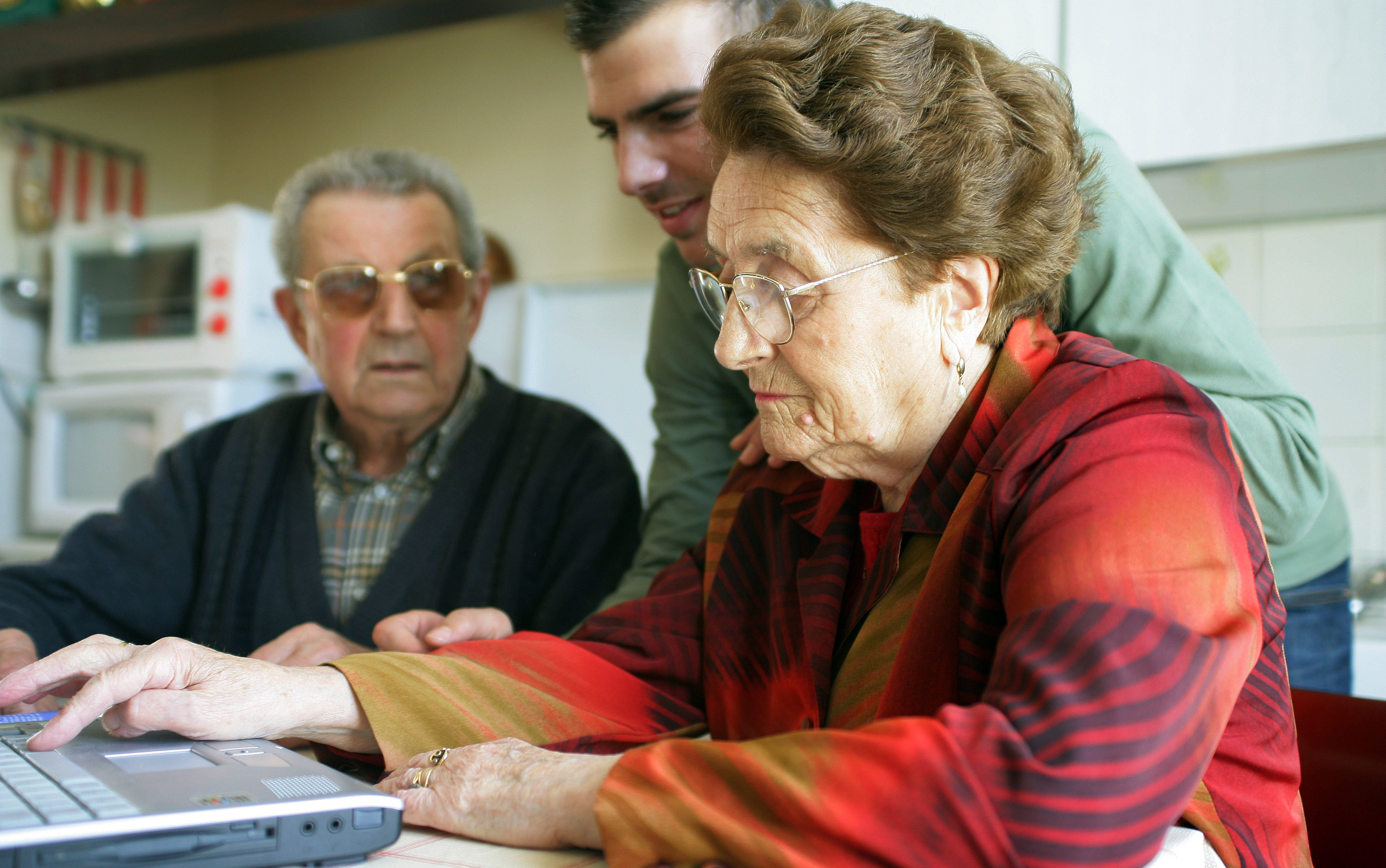 elderly people with laptop computer